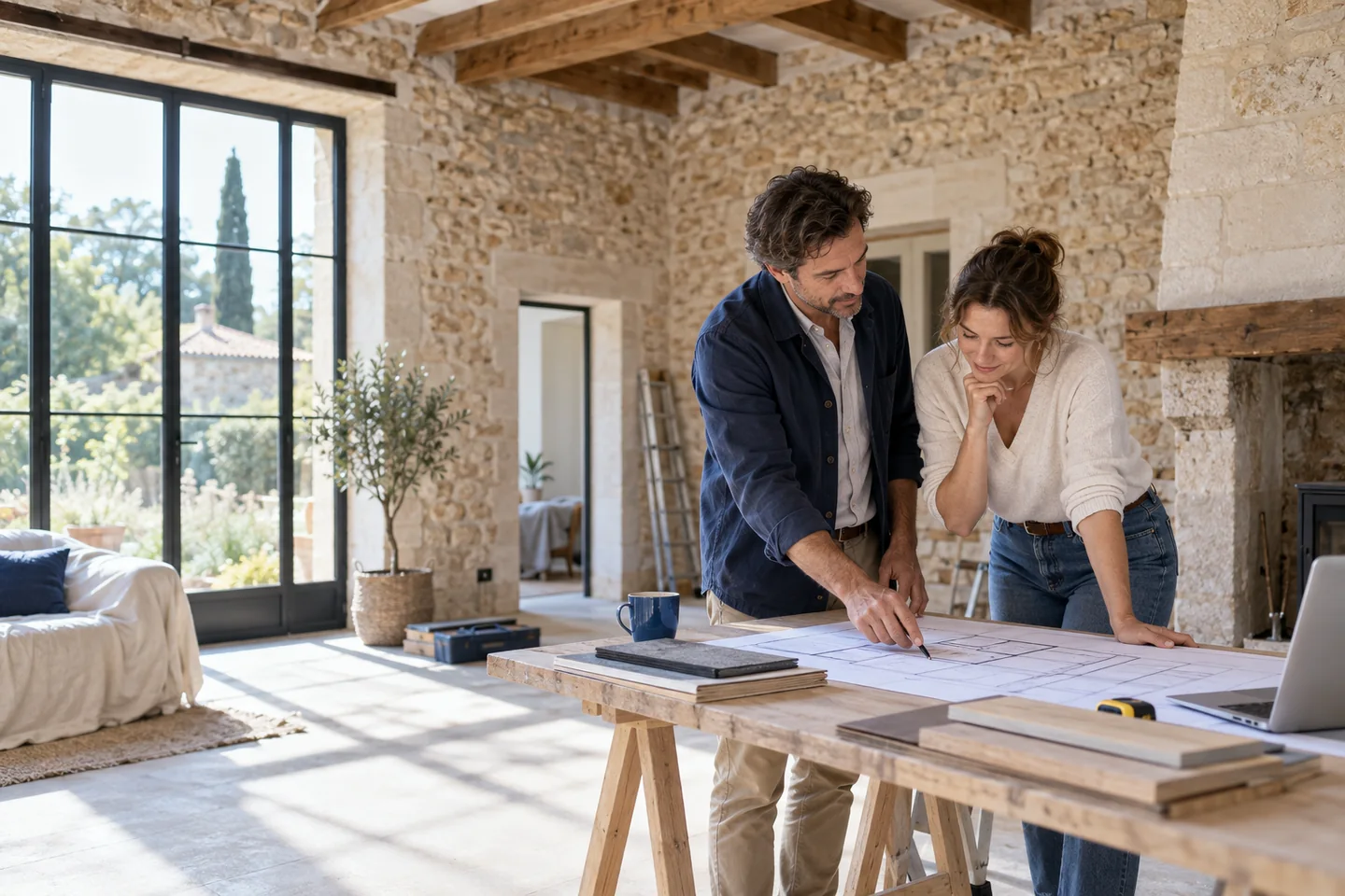 Projet de rénovation dans une maison en pierre, visuel d’illustration