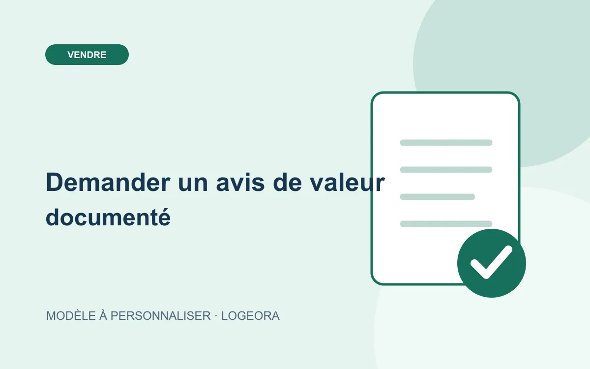 Illustration du modèle « Demander un avis de valeur documenté »