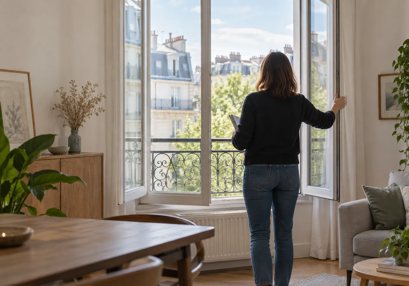 Fenêtre ouverte dans un appartement lumineux pour examiner l’aération